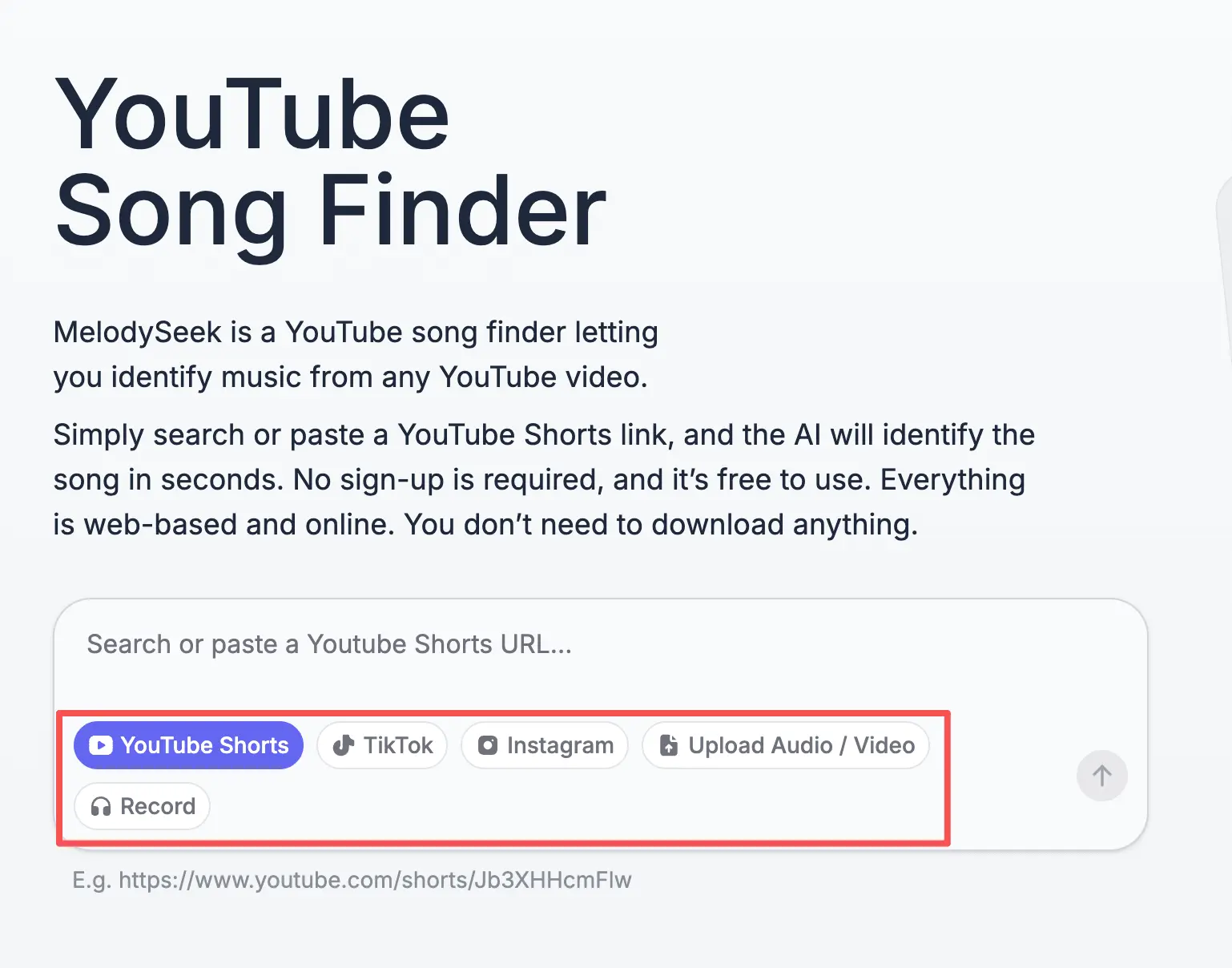 Find Songs from YouTube Shorts, TikTok, Instagram, and More.