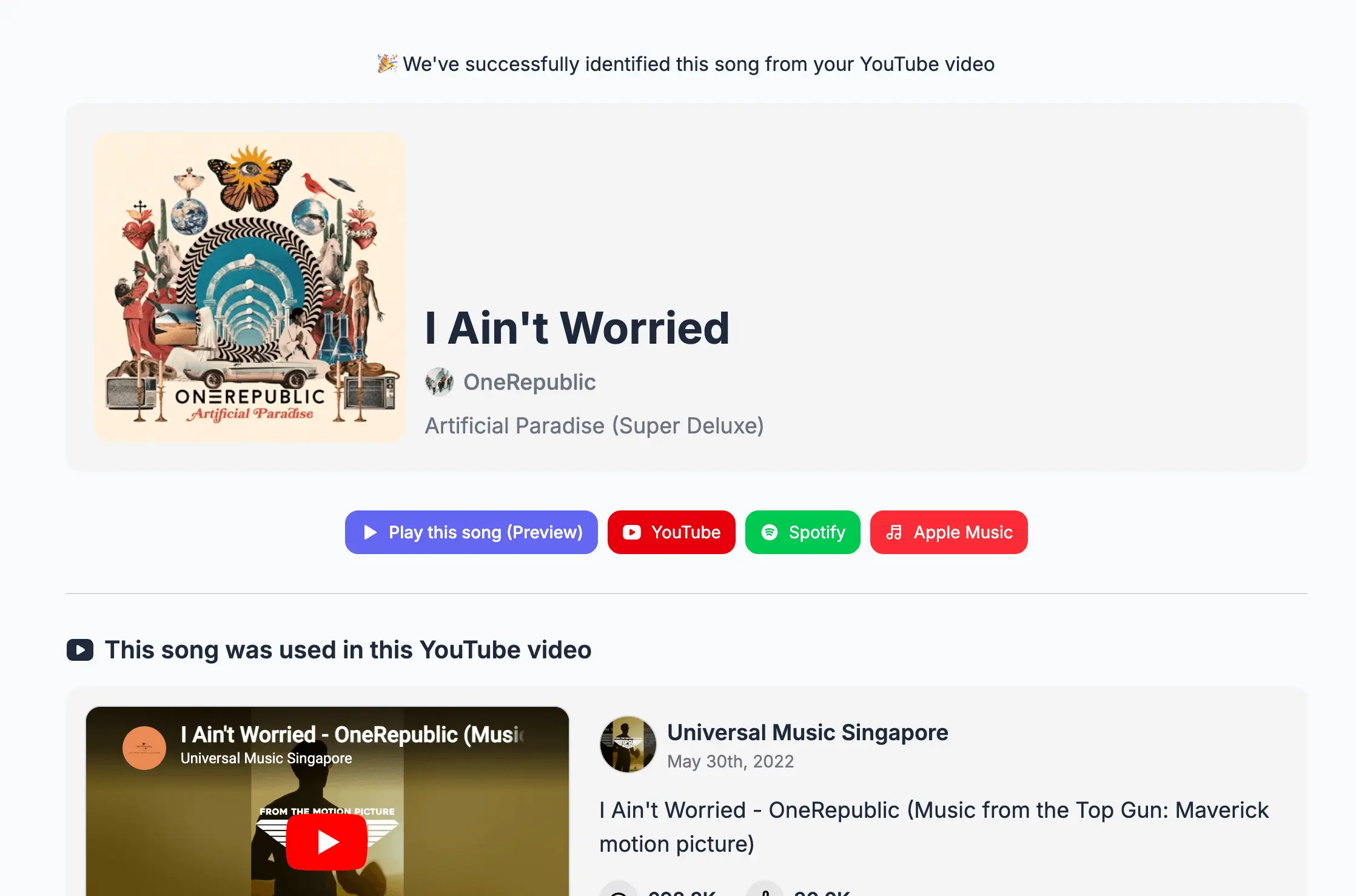 See the song title, artist, and album details